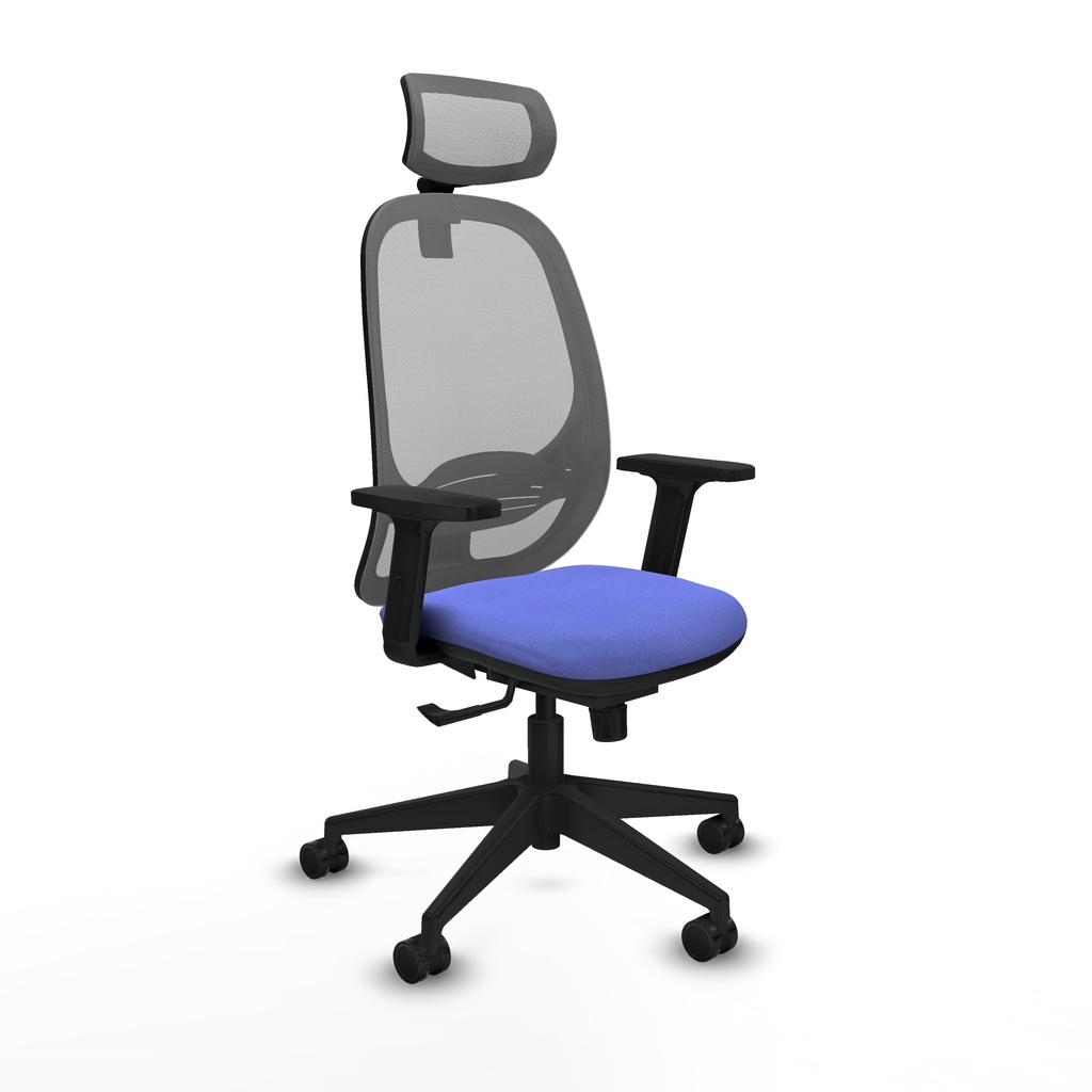 Cilanco sincro malla gris bali azul claro brazos 2D base piramidal cabecero 2D ruedas 65mm nailon