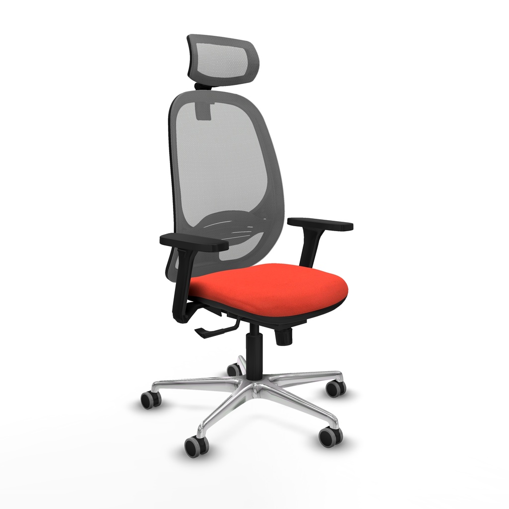Cilanco sincro malla gris bali naranja oscuro brazos 3D base aluminio cabecero 2D ruedas 65mm engomadas