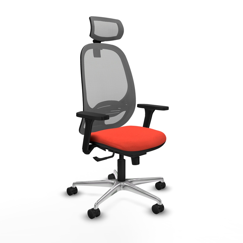 Cilanco sincro malla gris bali naranja oscuro brazos 3D base aluminio cabecero 2D ruedas 65mm nailon