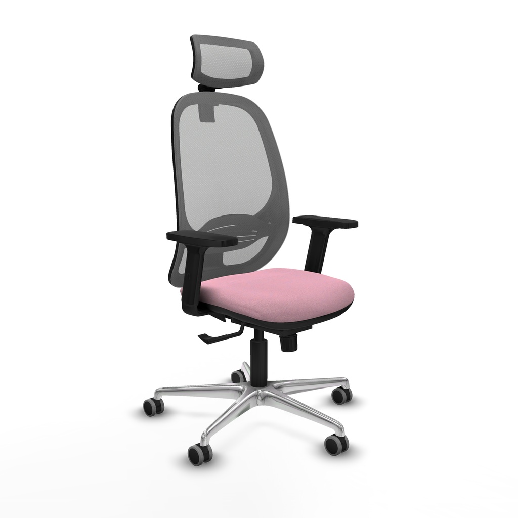 Cilanco sincro malla gris bali rosa brazos 2D base aluminio cabecero 2D ruedas 65mm engomadas