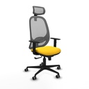 Cilanco sincro malla gris similpiel amarillo brazos 1D base nailon cabecero 2D ruedas 65mm engomadas