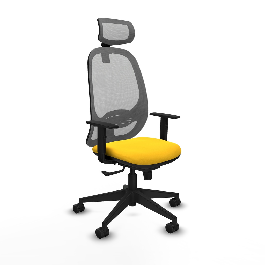 Cilanco sincro malla gris similpiel amarillo brazos 1D base piramidal cabecero 2D ruedas 65mm nailon