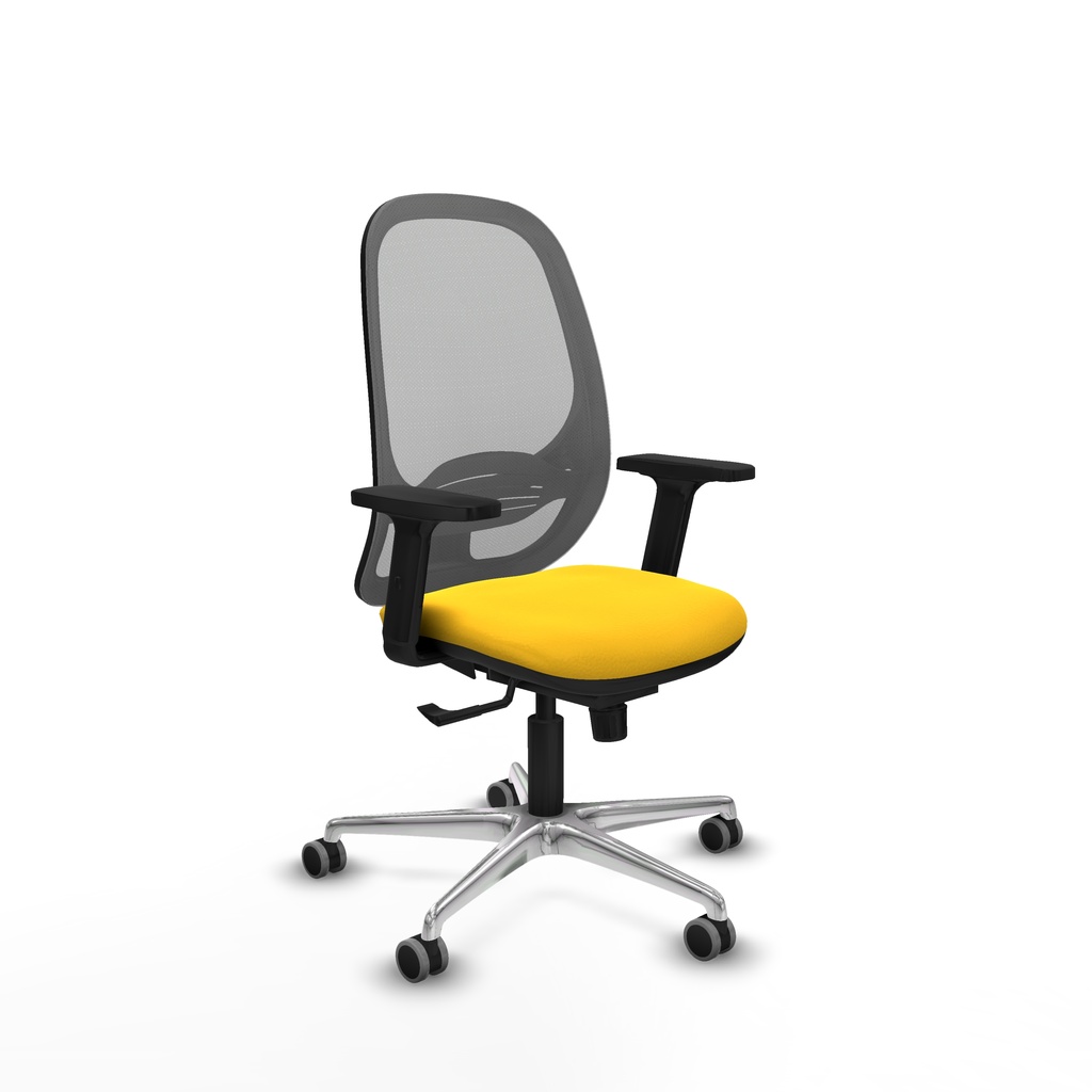 Cilanco sincro malla gris similpiel amarillo brazos 2D base aluminio ruedas 65mm engomadas