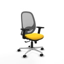 Cilanco sincro malla gris similpiel amarillo brazos 2D base aluminio ruedas 65mm nailon