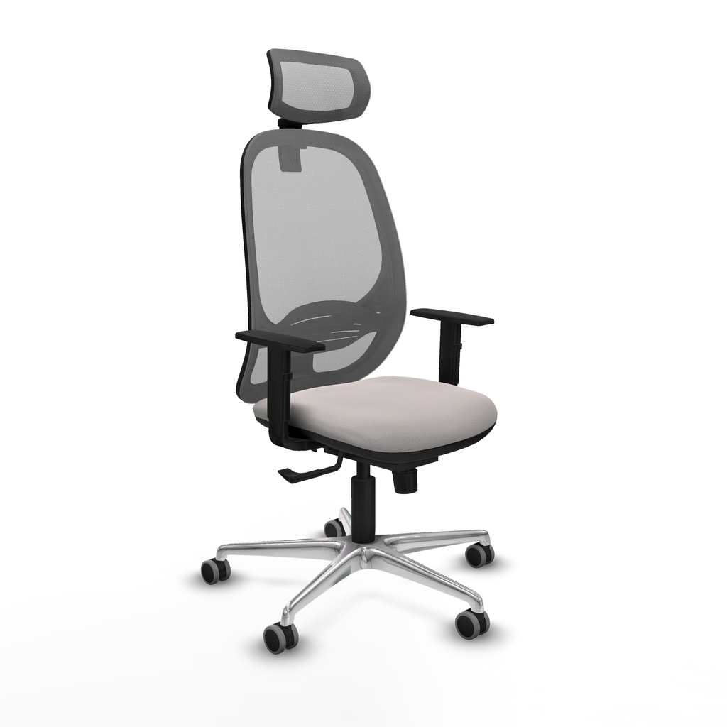 Cilanco sincro malla gris similpiel blanco brazos 1D base aluminio cabecero 2D ruedas 65mm engomadas