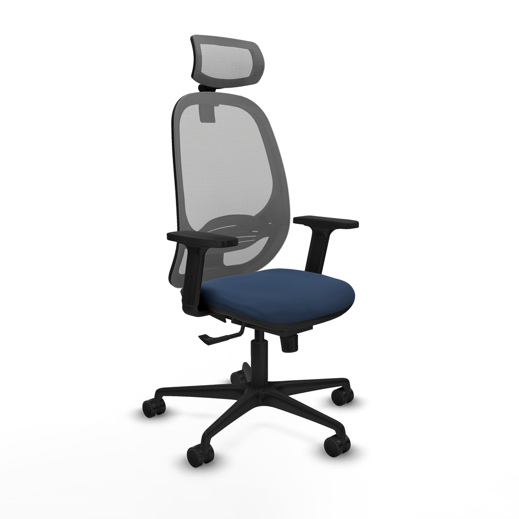 Cilanco sincro malla gris similpiel azul marino brazos 2D base nailon cabecero 2D ruedas 65mm nailon