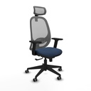 Cilanco sincro malla gris similpiel azul marino brazos 2D base piramidal cabecero 2D ruedas 65mm engomadas
