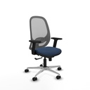 Cilanco sincro malla gris similpiel azul marino brazos 2D base aluminio ruedas 65mm nailon