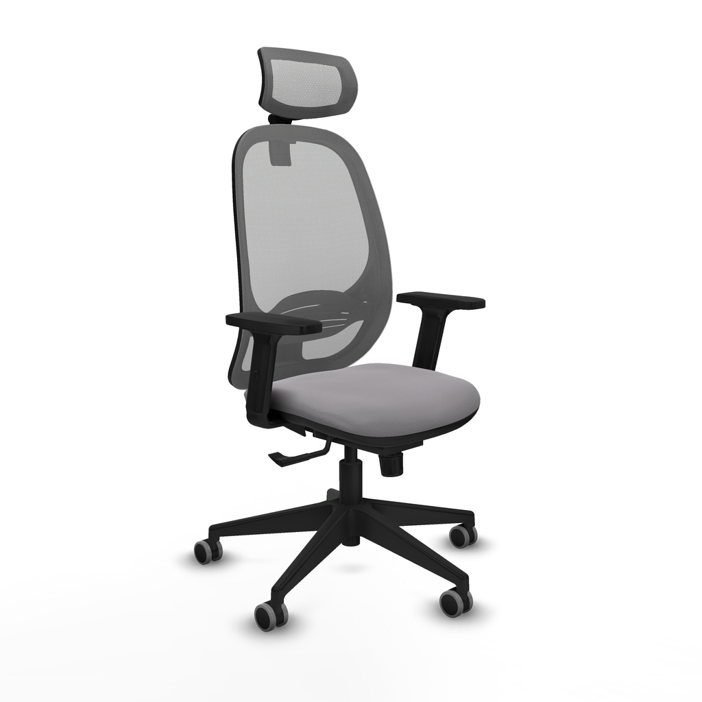 Cilanco sincro malla gris similpiel gris brazos 2D base piramidal cabecero 2D ruedas 65mm engomadas