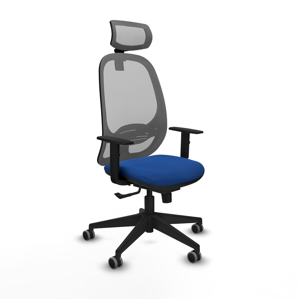 Cilanco sincro malla gris similpiel azul brazos 1D base piramidal cabecero 2D ruedas 65mm engomadas