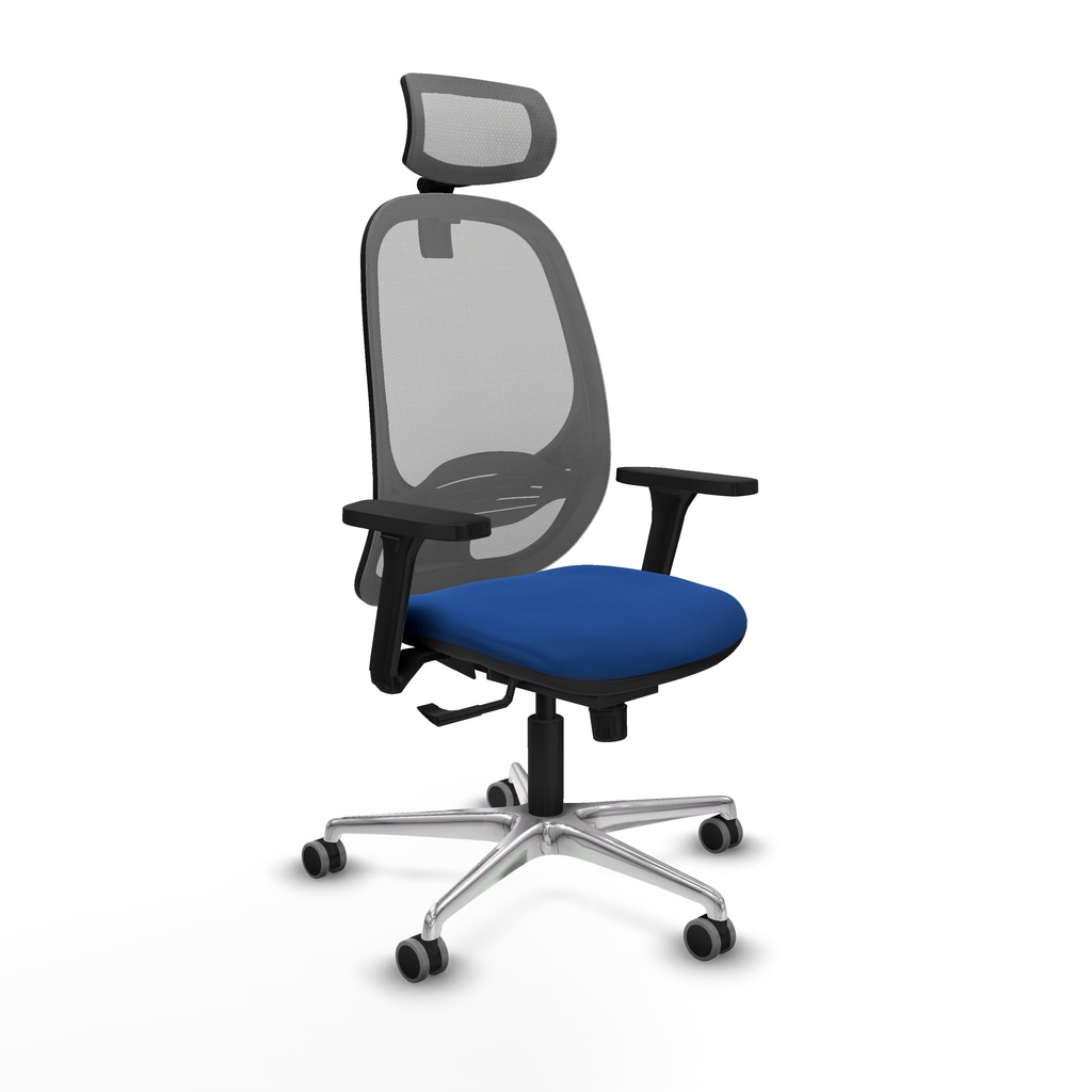 Cilanco sincro malla gris similpiel azul brazos 3D base aluminio cabecero 2D ruedas 65mm engomadas