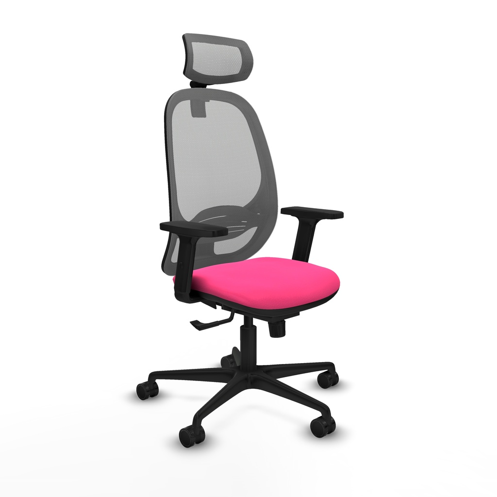 Cilanco sincro malla gris similpiel rosa brazos 2D base nailon cabecero 2D ruedas 65mm nailon