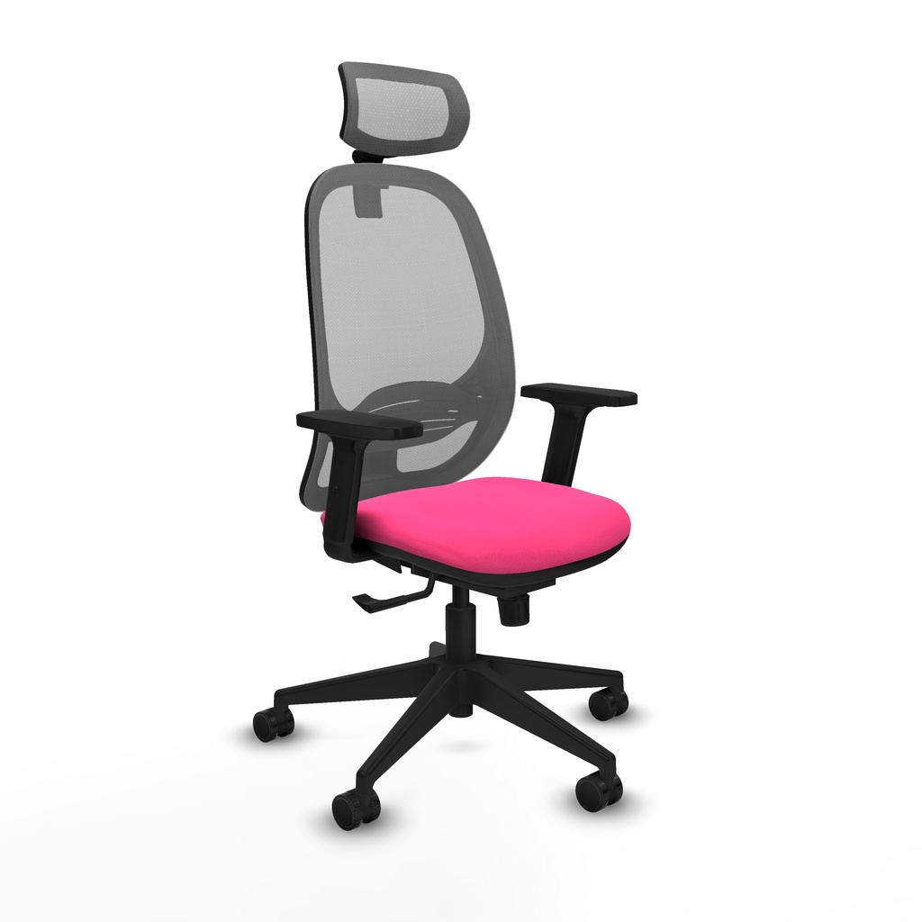 Cilanco sincro malla gris similpiel rosa brazos 2D base piramidal cabecero 2D ruedas 65mm nailon