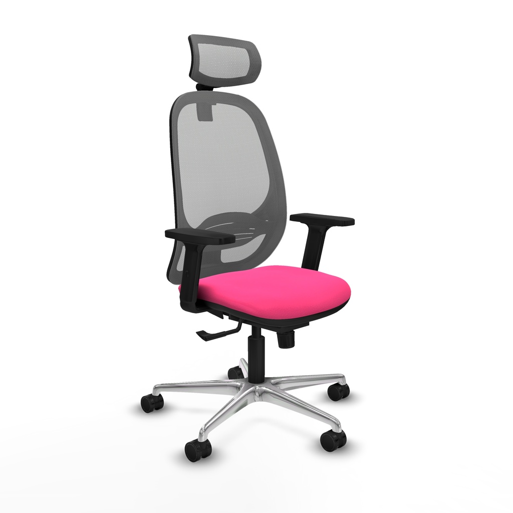 Cilanco sincro malla gris similpiel rosa brazos 2D base aluminio cabecero 2D ruedas 65mm nailon