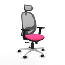Cilanco sincro malla gris similpiel rosa brazos 2D base aluminio cabecero 2D ruedas 65mm nailon