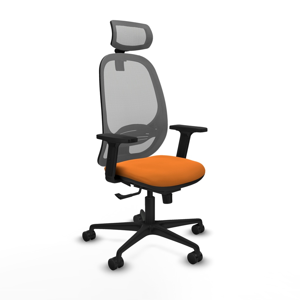 Cilanco sincro malla gris similpiel naranja brazos 2D base nailon cabecero 2D ruedas 65mm nailon