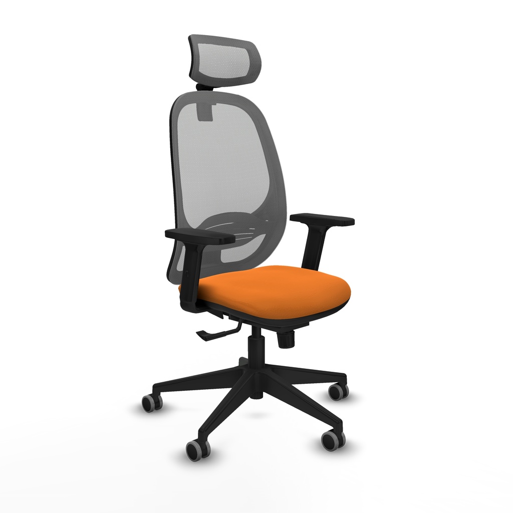 Cilanco sincro malla gris similpiel naranja brazos 2D base piramidal cabecero 2D ruedas 65mm engomadas