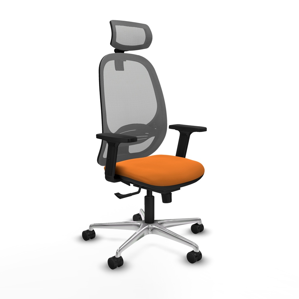 Cilanco sincro malla gris similpiel naranja brazos 2D base aluminio cabecero 2D ruedas 65mm nailon