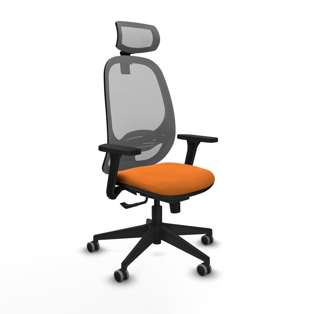 Cilanco sincro malla gris similpiel naranja brazos 3D base piramidal cabecero 2D ruedas 65mm engomadas