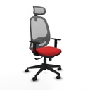 Cilanco sincro malla gris similpiel rojo brazos 1D base piramidal cabecero 2D ruedas 65mm nailon