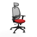 Cilanco sincro malla gris similpiel rojo brazos 2D base piramidal cabecero 2D ruedas 65mm engomadas