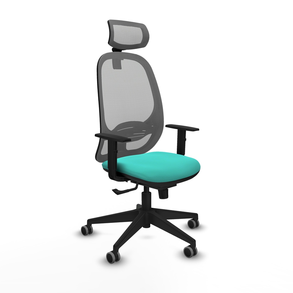 Cilanco sincro malla gris similpiel turquesa brazos 1D base piramidal cabecero 2D ruedas 65mm engomadas
