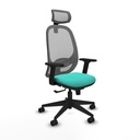Cilanco sincro malla gris similpiel turquesa brazos 2D base piramidal cabecero 2D ruedas 65mm nailon