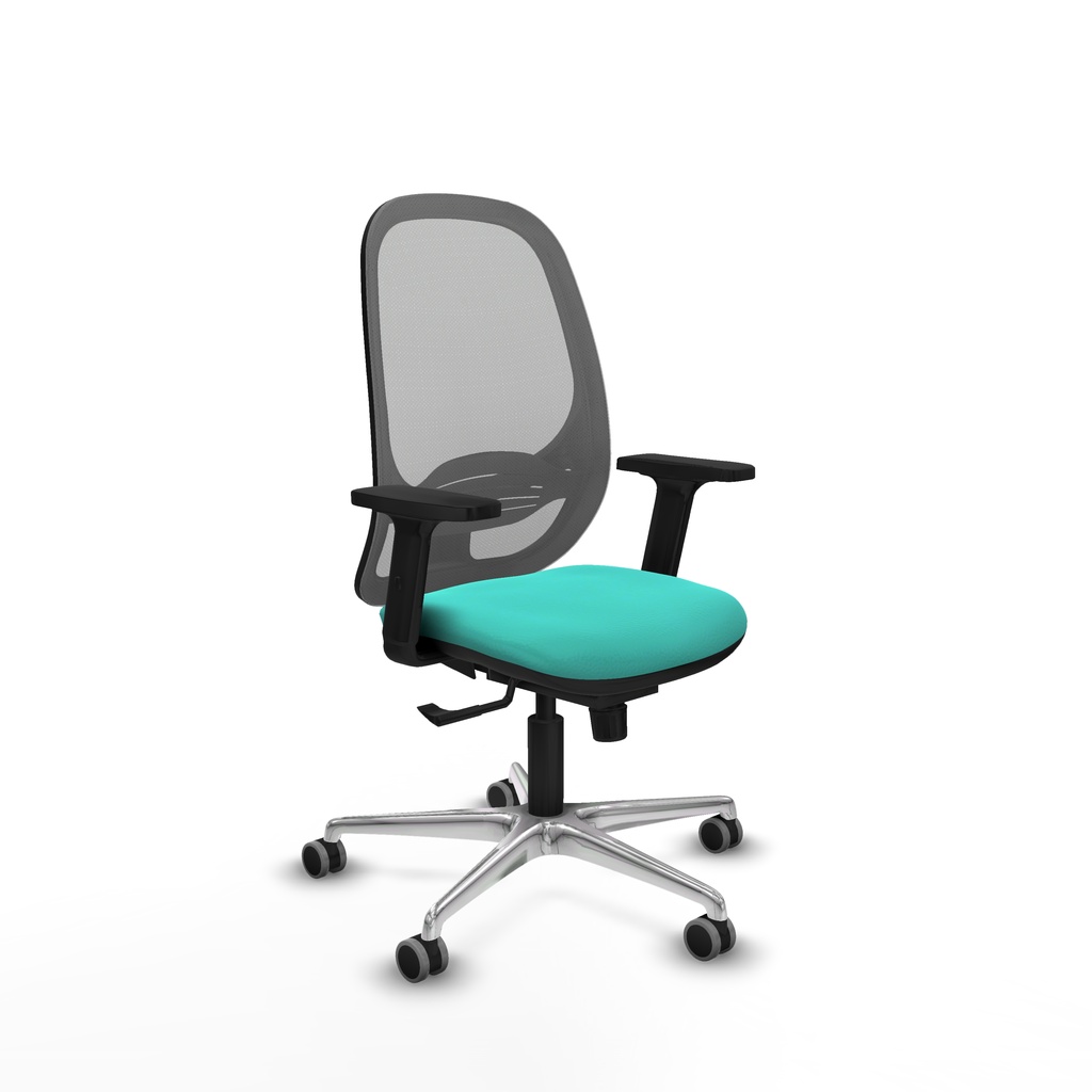 Cilanco sincro malla gris similpiel turquesa brazos 2D base aluminio ruedas 65mm engomadas
