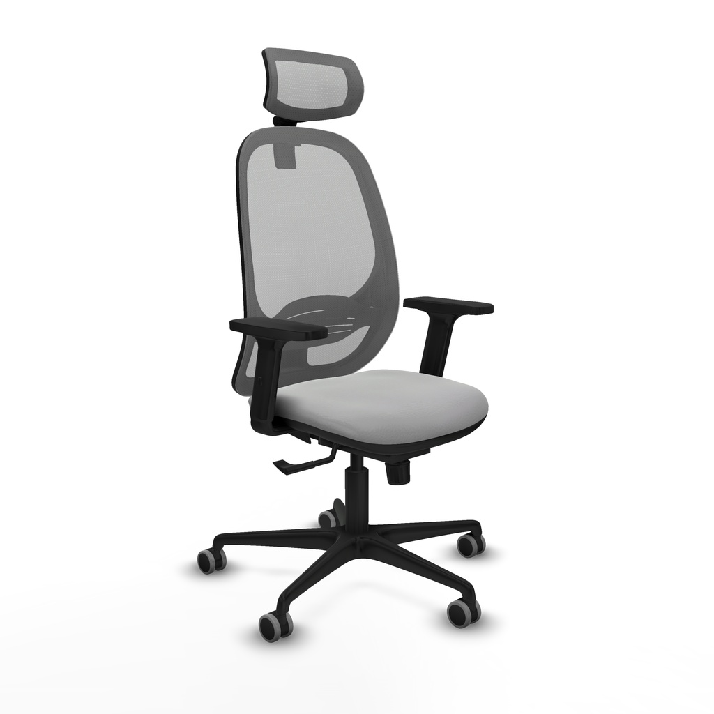 Cilanco sincro malla gris similpiel gris claro brazos 2D base nailon cabecero 2D ruedas 65mm engomadas
