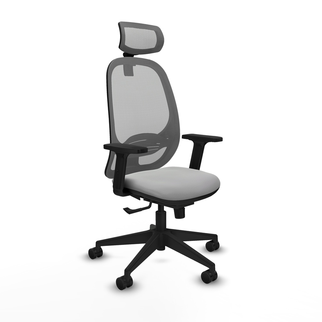 Cilanco sincro malla gris similpiel gris claro brazos 2D base piramidal cabecero 2D ruedas 65mm nailon