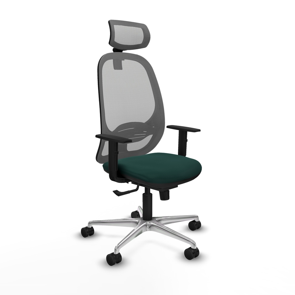 Cilanco sincro malla gris similpiel verde botella brazos 1D base aluminio cabecero 2D ruedas 65mm nailon