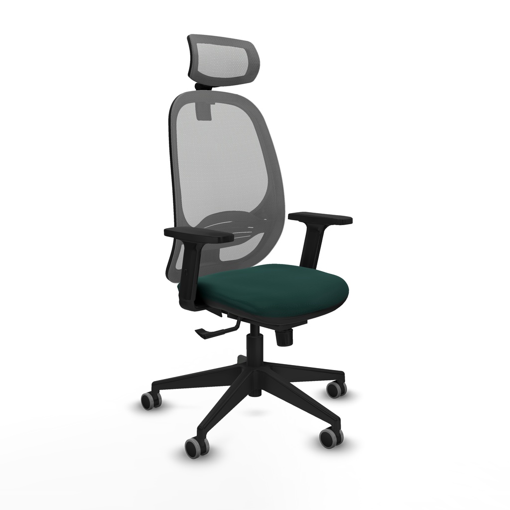 Cilanco sincro malla gris similpiel verde botella brazos 2D base piramidal cabecero 2D ruedas 65mm engomadas