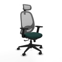 Cilanco sincro malla gris similpiel verde botella brazos 2D base piramidal cabecero 2D ruedas 65mm nailon