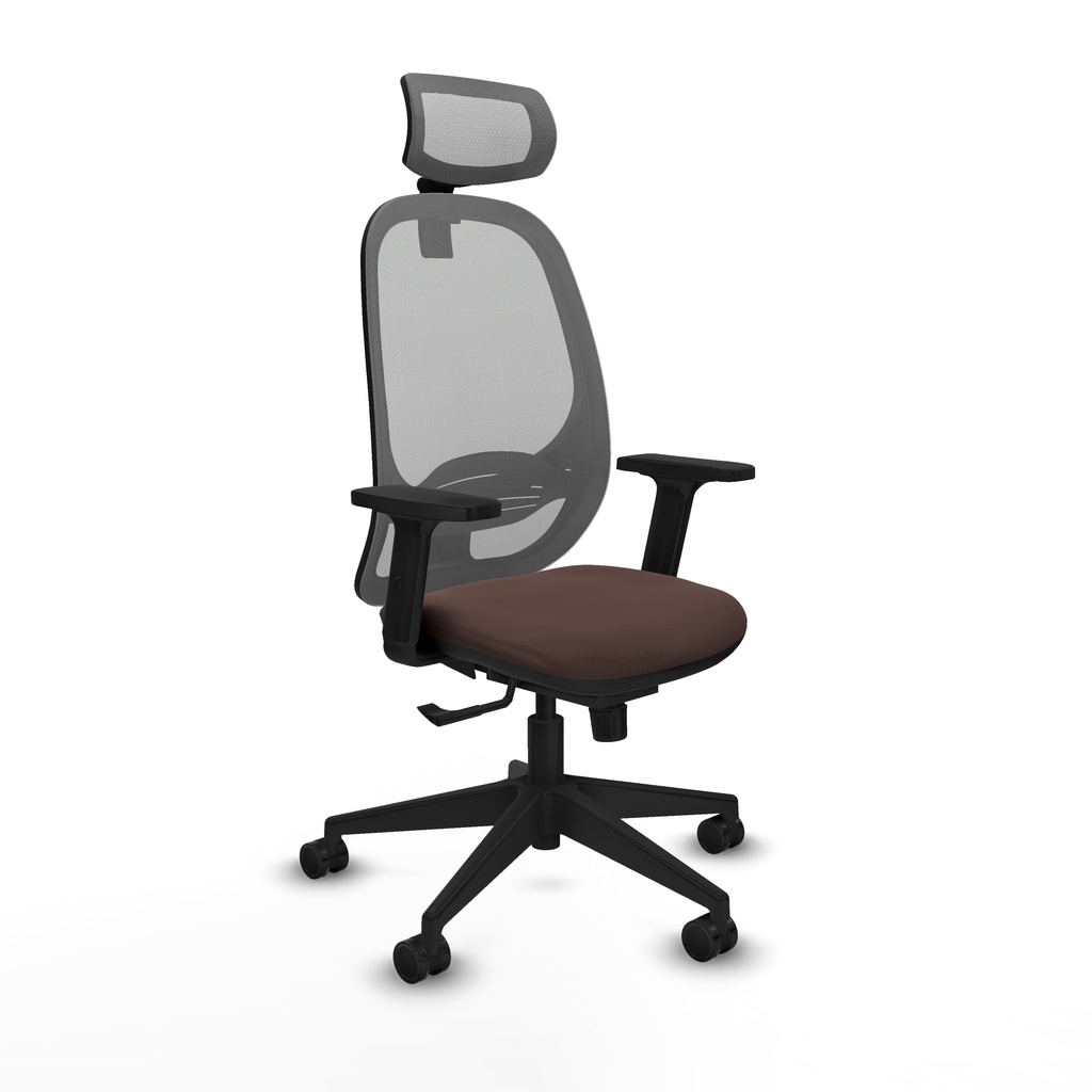 Cilanco sincro malla gris similpiel marrón oscuro brazos 2D base piramidal cabecero 2D ruedas 65mm nailon