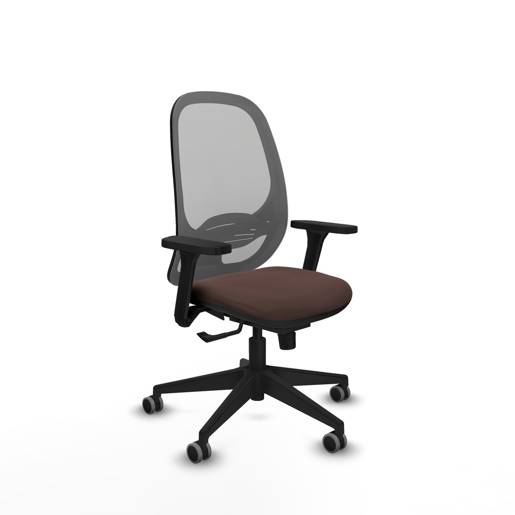 Cilanco sincro malla gris similpiel marrón oscuro brazos 3D base piramidal ruedas 65mm engomadas