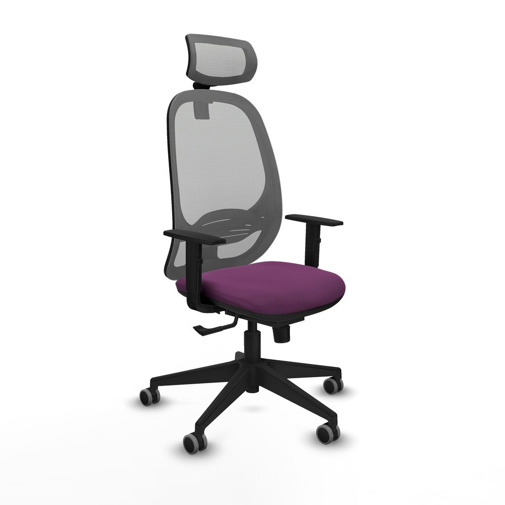 Cilanco sincro malla gris similpiel morado brazos 1D base piramidal cabecero 2D ruedas 65mm engomadas