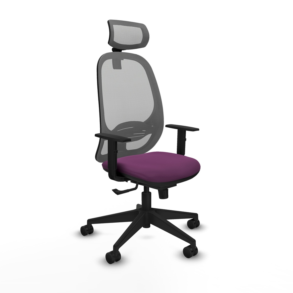 Cilanco sincro malla gris similpiel morado brazos 1D base piramidal cabecero 2D ruedas 65mm nailon