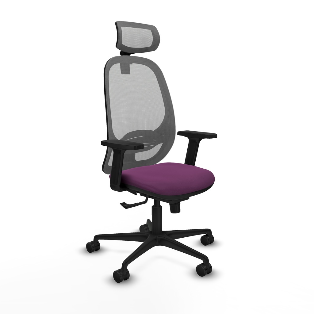 Cilanco sincro malla gris similpiel morado brazos 2D base nailon cabecero 2D ruedas 65mm nailon