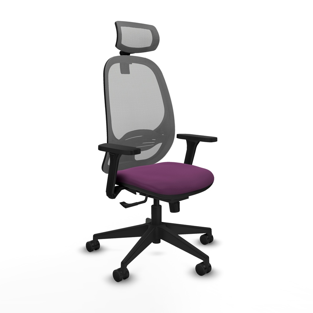 Cilanco sincro malla gris similpiel morado brazos 3D base piramidal cabecero 2D ruedas 65mm nailon