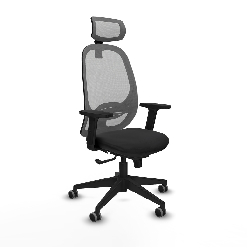 Cilanco sincro malla gris similpiel negro brazos 2D base piramidal cabecero 2D ruedas 65mm engomadas