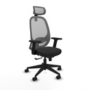 Cilanco sincro malla gris similpiel negro brazos 2D base piramidal cabecero 2D ruedas 65mm nailon