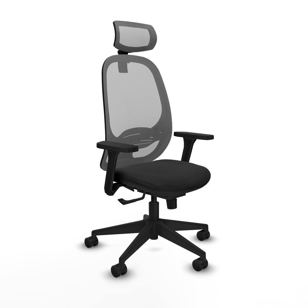Cilanco sincro malla gris similpiel negro brazos 3D base piramidal cabecero 2D ruedas 65mm nailon