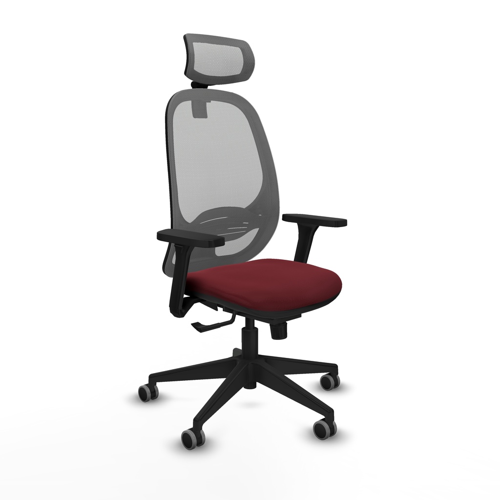 Cilanco sincro malla gris similpiel granate brazos 3D base piramidal cabecero 2D ruedas 65mm engomadas