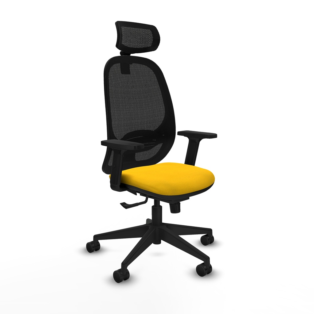 Cilanco sincro malla negra bali amarillo brazos 2D base piramidal cabecero 2D ruedas 65mm nailon