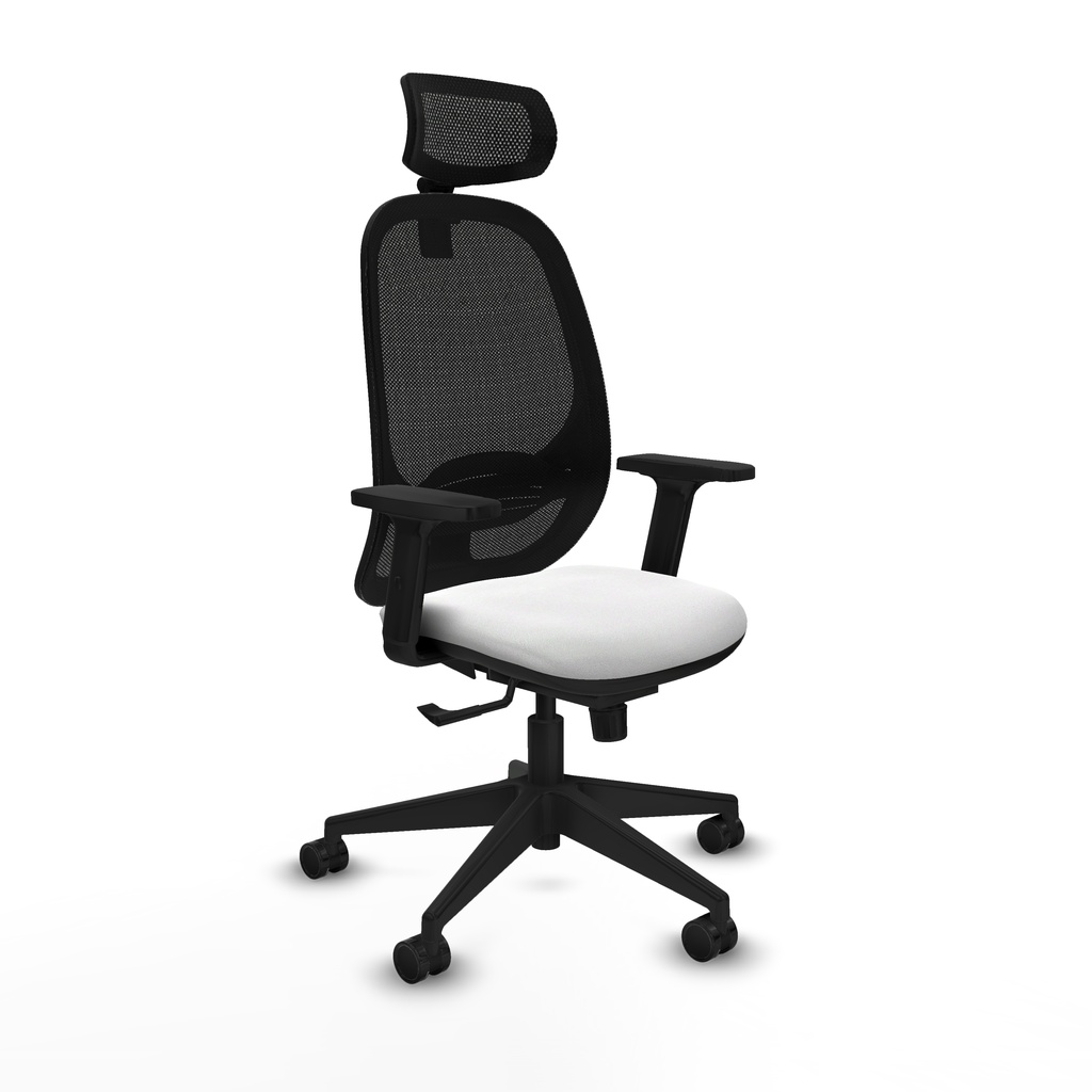Cilanco sincro malla negra bali blanco brazos 2D base piramidal cabecero 2D ruedas 65mm nailon