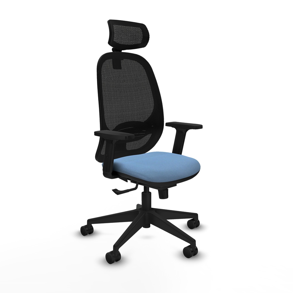 Cilanco sincro malla negra bali azul cielo brazos 2D base piramidal cabecero 2D ruedas 65mm nailon