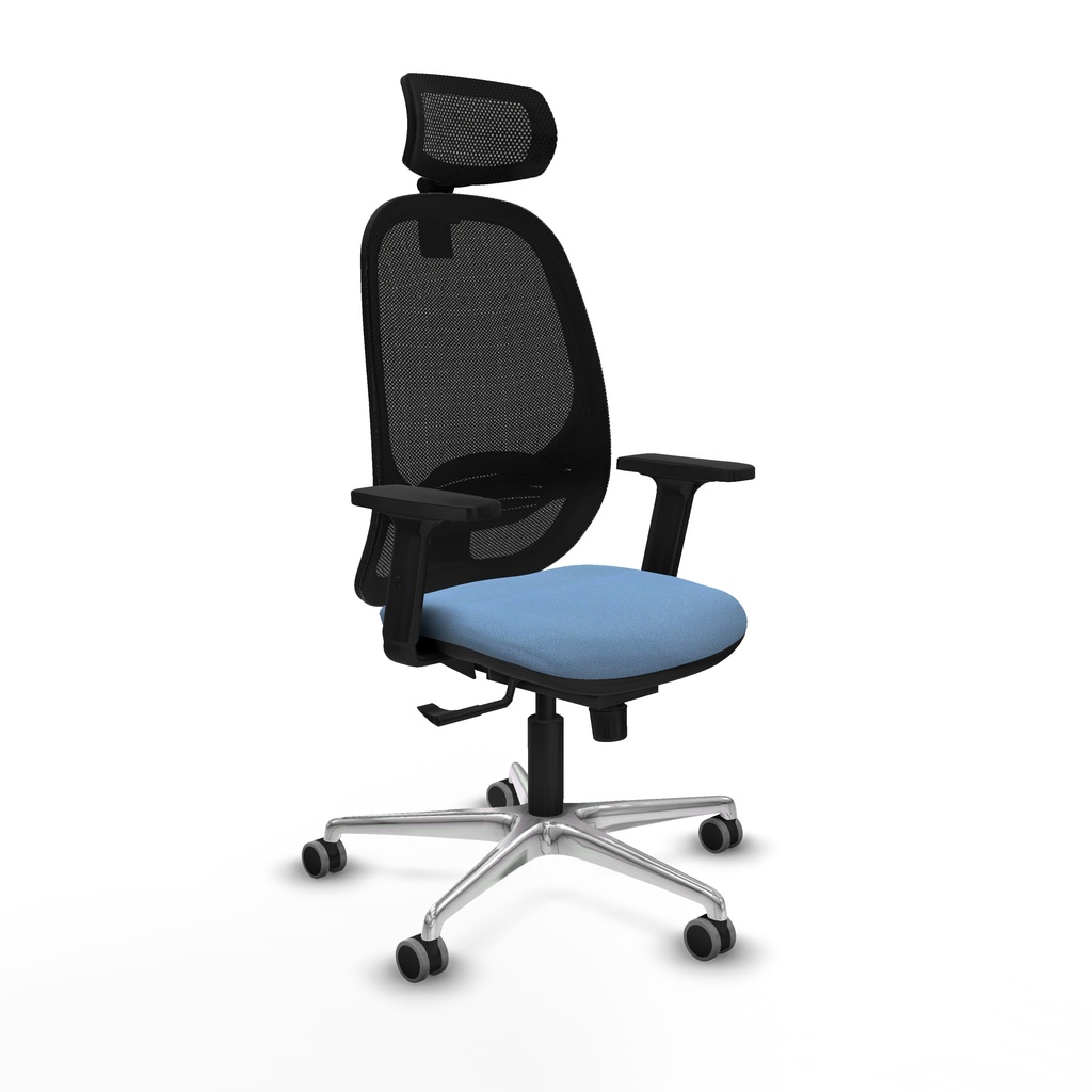 Cilanco sincro malla negra bali azul cielo brazos 2D base aluminio cabecero 2D ruedas 65mm engomadas