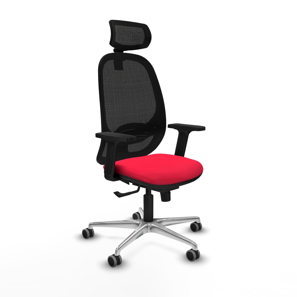 Cilanco sincro malla negra bali rojo brazos 2D base aluminio cabecero 2D ruedas 65mm engomadas