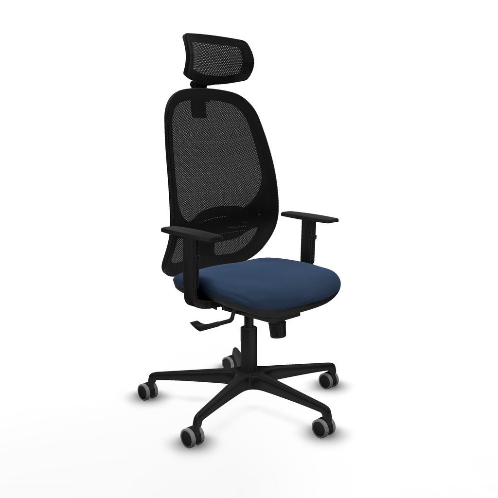 Cilanco sincro malla negra similpiel azul marino brazos 1D base nailon cabecero 2D ruedas 65mm engomadas