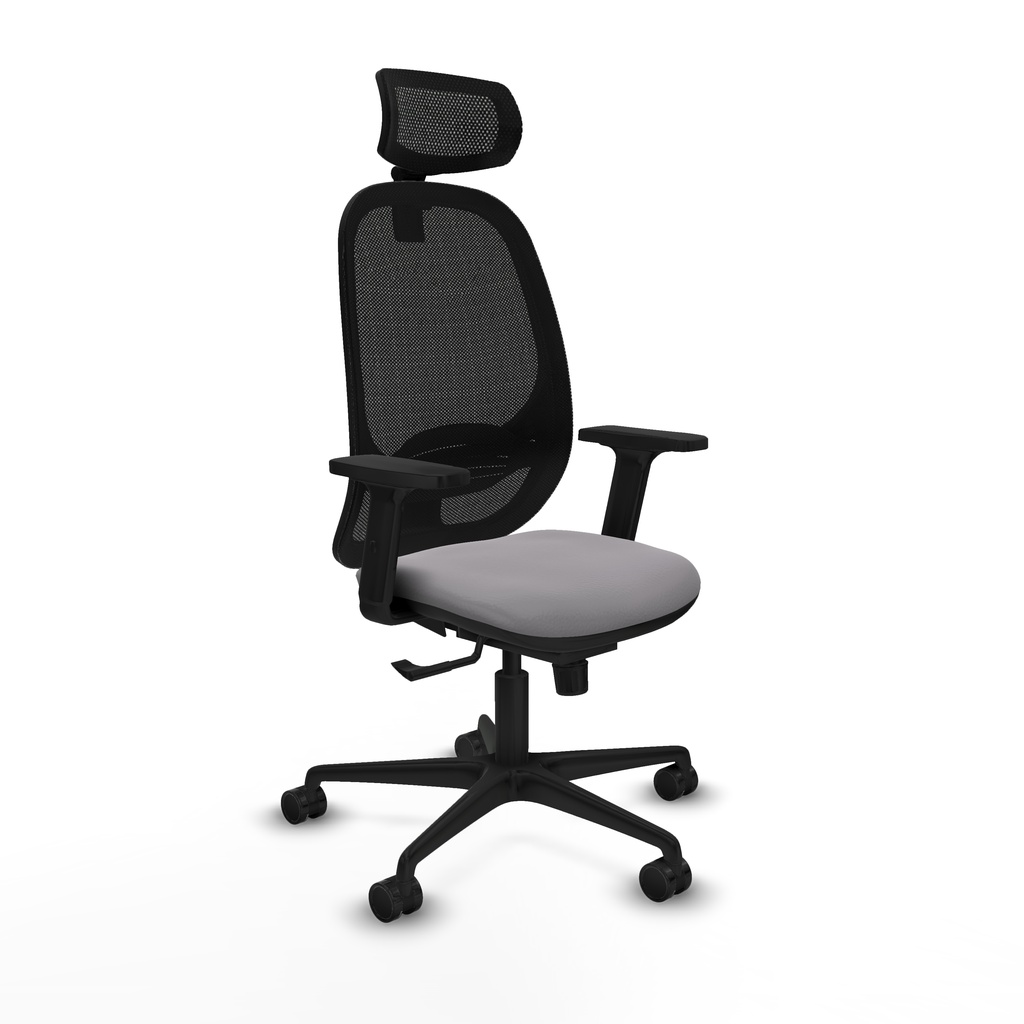 Cilanco sincro malla negra similpiel gris brazos 2D base nailon cabecero 2D ruedas 65mm nailon